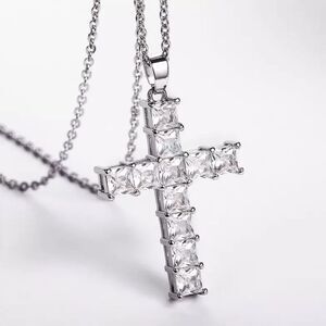 Silver Rhinestone Cross Necklace